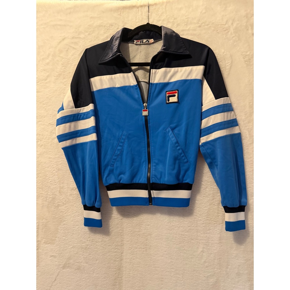 Vintage Fila Track Jacket Blue Navy White Colorblock Made in Italy USA 34 Small
